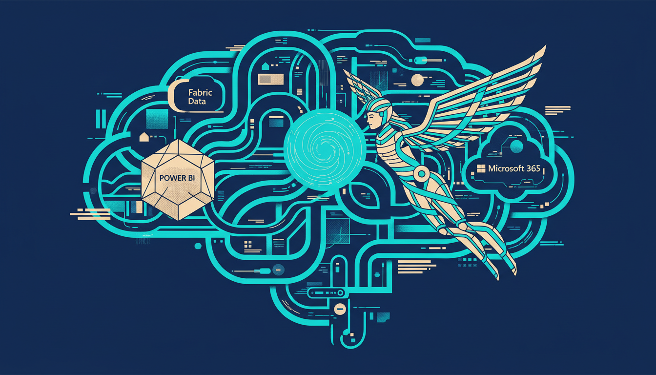 Illustrated cover for the course “Copilot Across Fabric, Power BI and Microsoft 365”