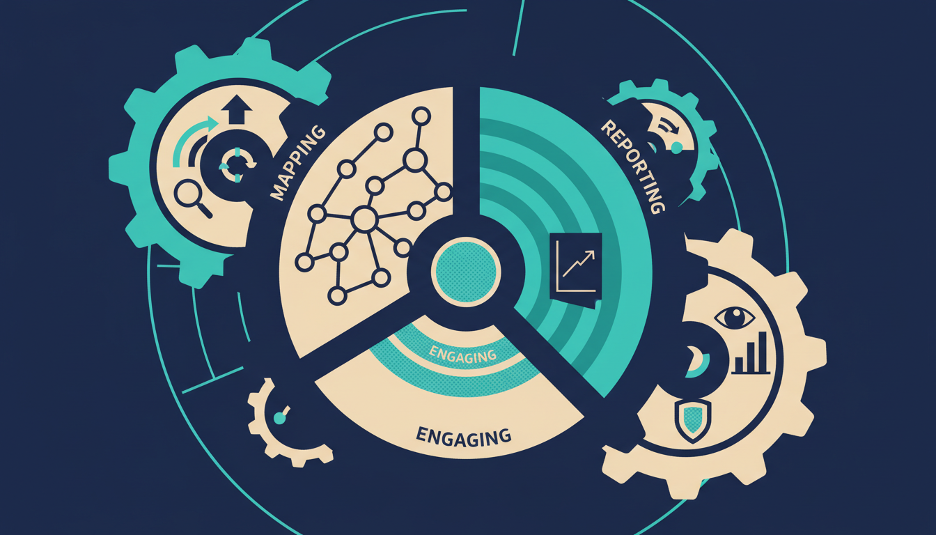 Illustrated cover for the course “Stakeholder Management: Mapping, Engaging and Reporting”