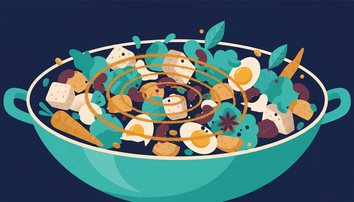Illustrated cover for the course “Veg Without the Bland: Plant-Based Home Cooking”